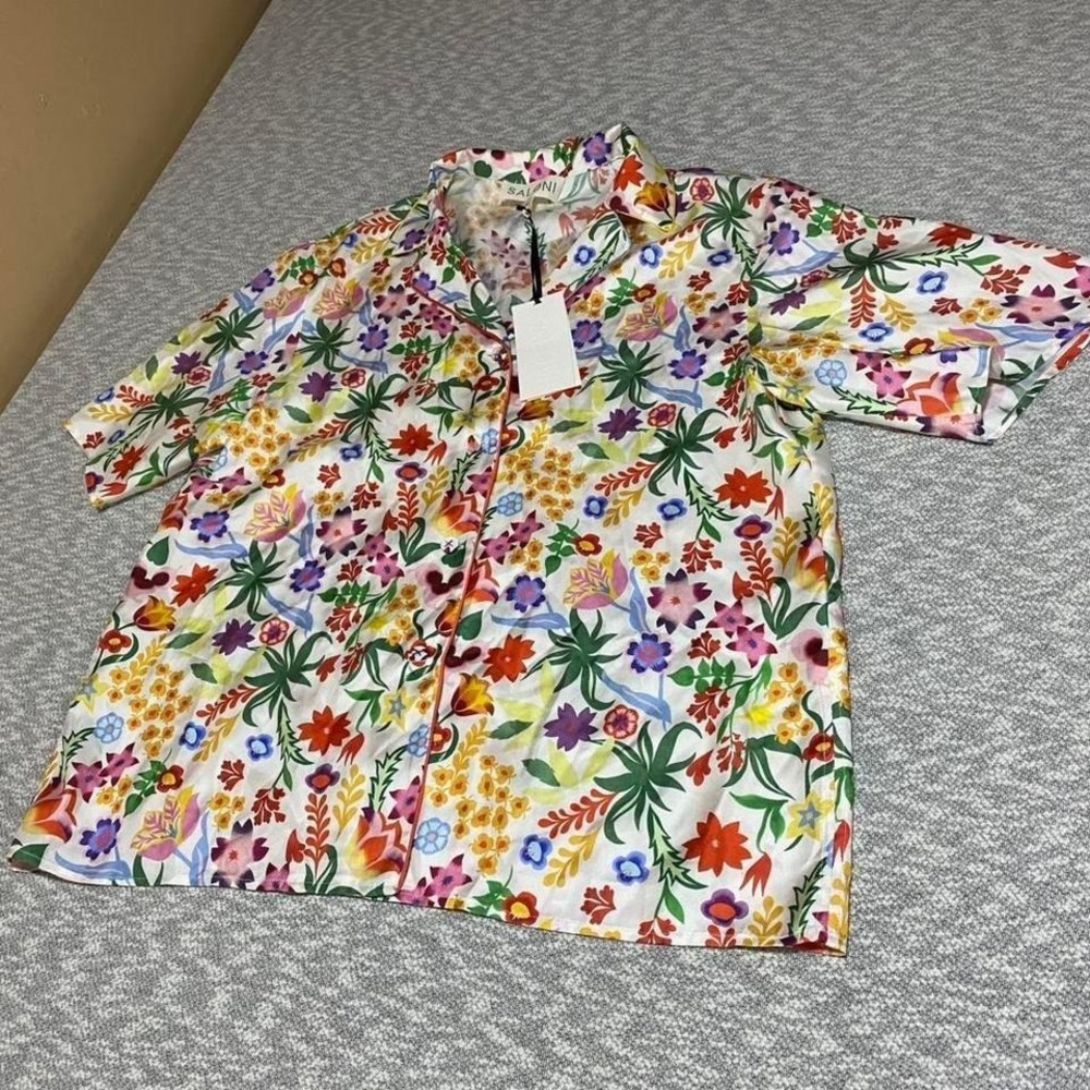 Saloni multicoloured 100% silk floral shirt NWT Women14. SKU-A137  #floral #silk
